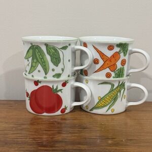 Taste Setter Vegetable Polka Dot Soup Mugs 4pc FULL SET Fraci Villa Vanilla Farm